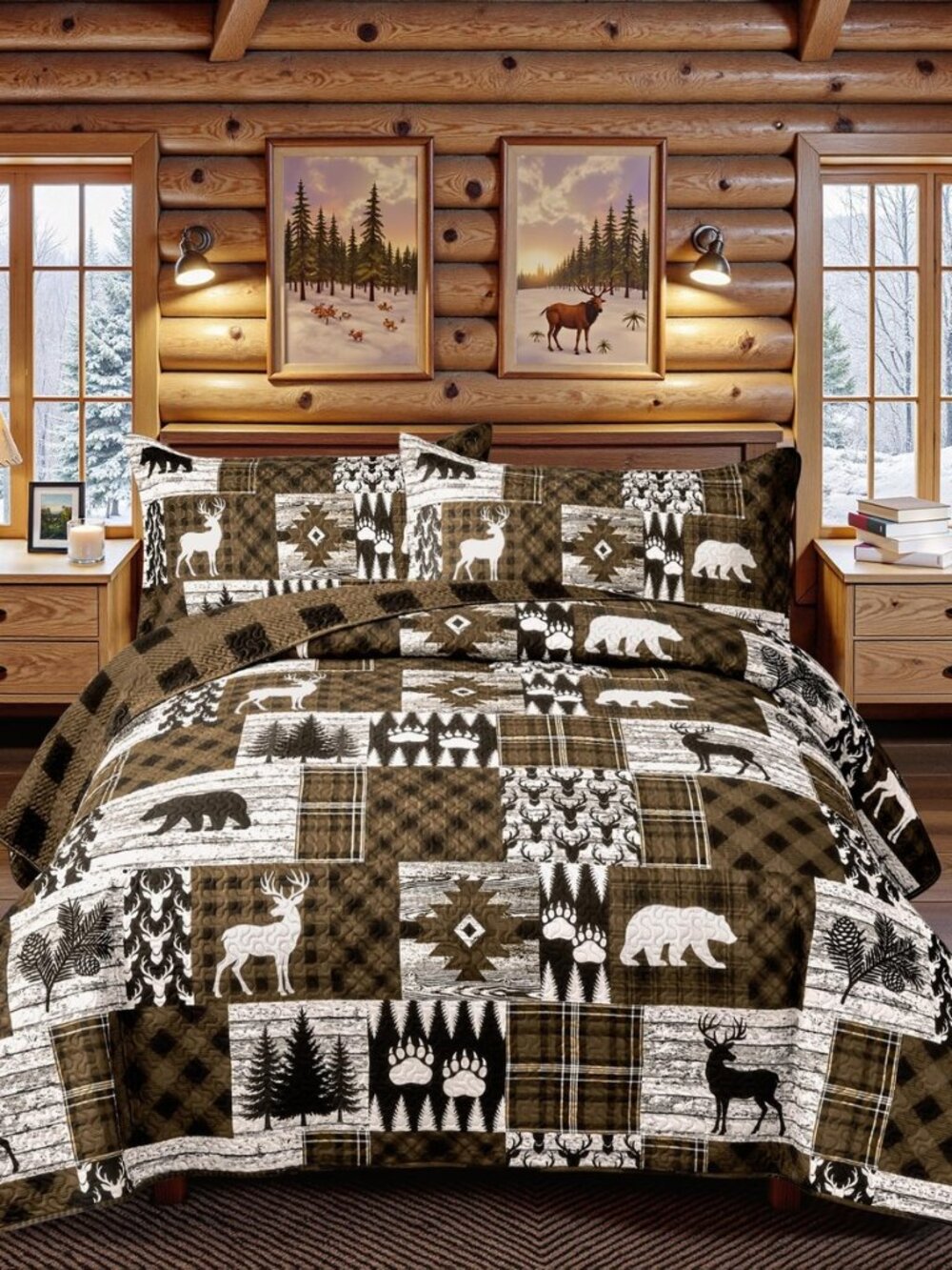 3 Piece Cabin Full/Queen Quilt Sets Farmhouse Rustic Reversible Microfiber Soft